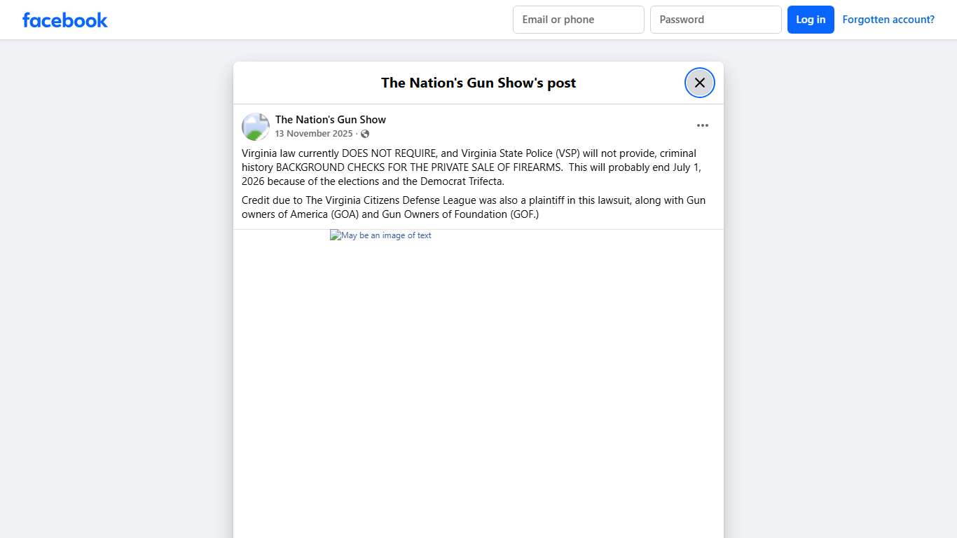 Virginia law currently DOES NOT... - The Nation's Gun Show Facebook